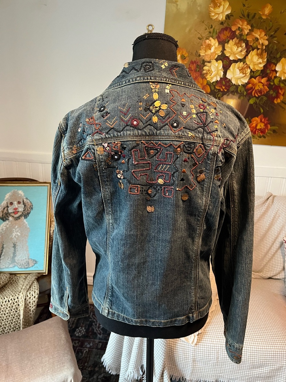 Chicos Embellished Dark Denim Y2K Vintage Jean Jacket M - Picture 2 of 10